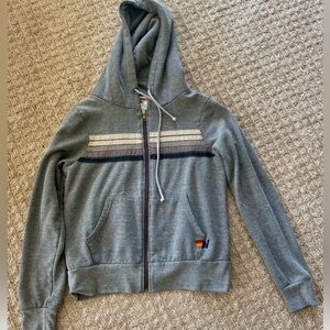 AVIATOR NATION 5 STRIPE HOODIE-HEATHER GRAY